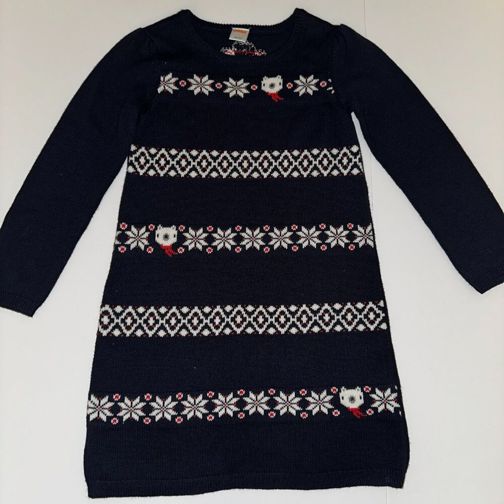 Gymboree Woodland Creatures Sweater Dress Fair Isle Navy Bear Snowflakes SZ 7